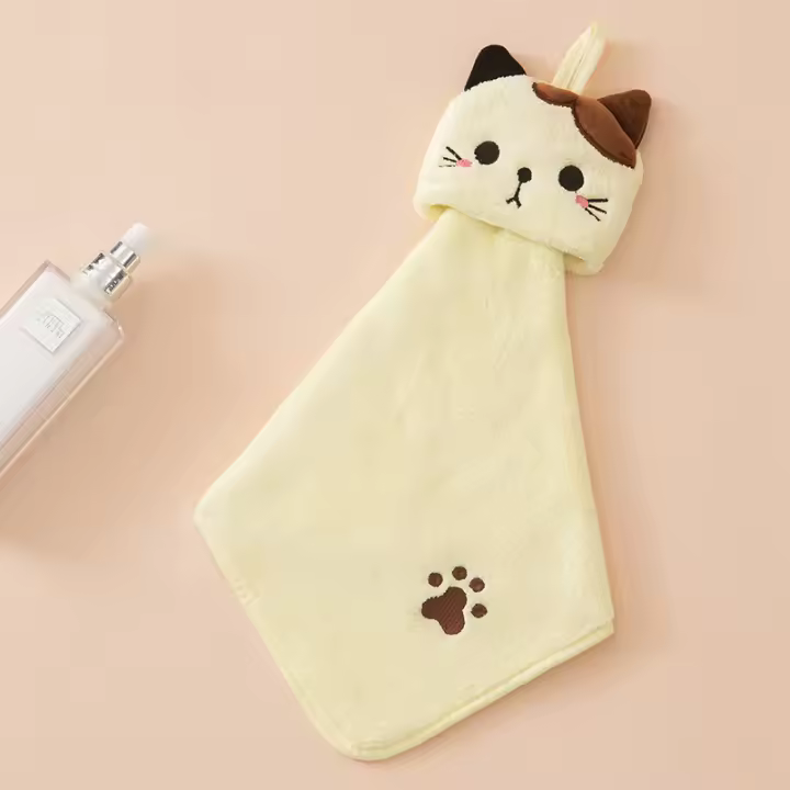 Toalla De Cocina Absorbente De Gato Lindo Paño De Limpieza Suave De Velours Coral Toalla De Mano Colgante Para Cocina - 1