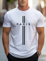 Camiseta De Algodón Puro 100% Para Hombre Estampado De París Ajuste Casual Holgado Veraniego Con Cuello Redondo Y Mangas Cortas - details 2