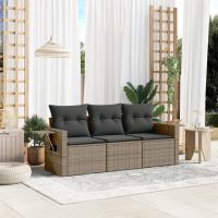 vidaXL Set de sofá de jardín 3 pzas y cojines ratán sintético en color Gris/Negro y crema | acolchados duraderos para sofás de jardín terraza exterior - details 0