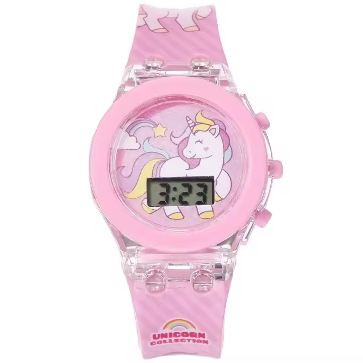 Reloj Electrónico De Unicornio Con Luz Y Música Rotatoria Para Niños Reloj De Pulsera Digital Deportivo Con Cierre De Hebilla - 1