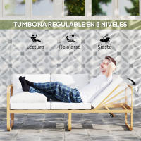 Outsunny Conjunto de Jardín Exterior de 3 Piezas Muebles Jardín Exterior con Sofá de 3 Plazas con Asiento Ajustable Sofá de 2 Plazas y Mesa de Centro de Vidrio con Cojines Crema - details 4