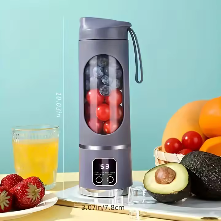 Licuadora y exprimidor portátil compacto recargable por USB: fácil de limpiar, perfecto para batidos, licuados y bebidas de frutas frescas; capacidad de 10,14 oz a 16,91 oz, con pantalla digital, cuchilla de acero inoxidable; ideal para el hogar, la ofici - 1