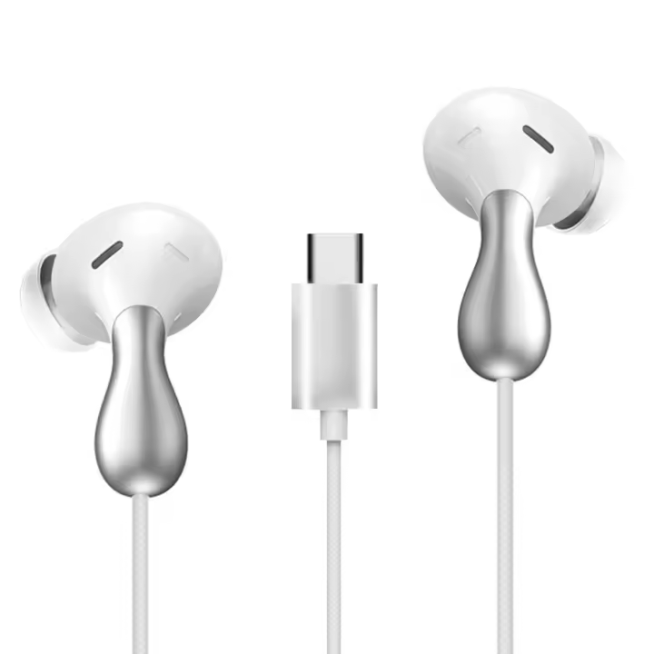 Auriculares digitales tipo C con cable en la oreja con control de llamadas y micrófono para juegos de bajos pesados - 1