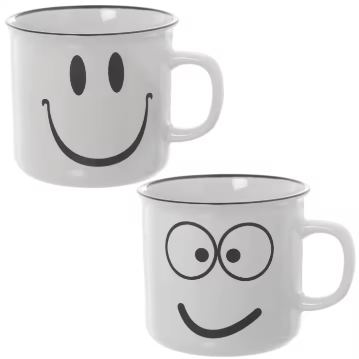 Set 2 Mugs Avalon Cerámica Carita Sonriente  (9dx12x8 cm) - 1