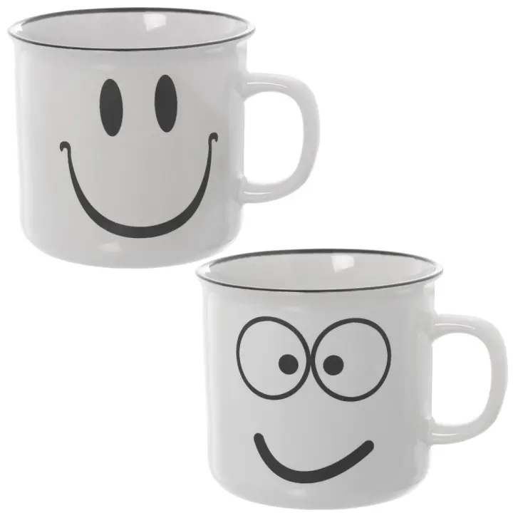 Set 2 Mugs Avalon Cerámica Carita Sonriente  (9dx12x8 cm) - 1