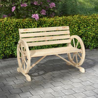 Banco de Jardín 2 plazas, Bancos, Bancos de Madera, Banco de Parque estilo Casa de Campo con reposabrazos, Capacidad de carga hasta 240 kg, Abete, Natural - details 2