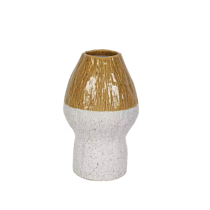 FLORERO CERAMICA MOSTAZA/BLANCO DECORACION HM22371 FIJALO - 1