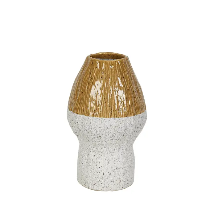 FLORERO CERAMICA MOSTAZA/BLANCO DECORACION HM22371 FIJALO - 1