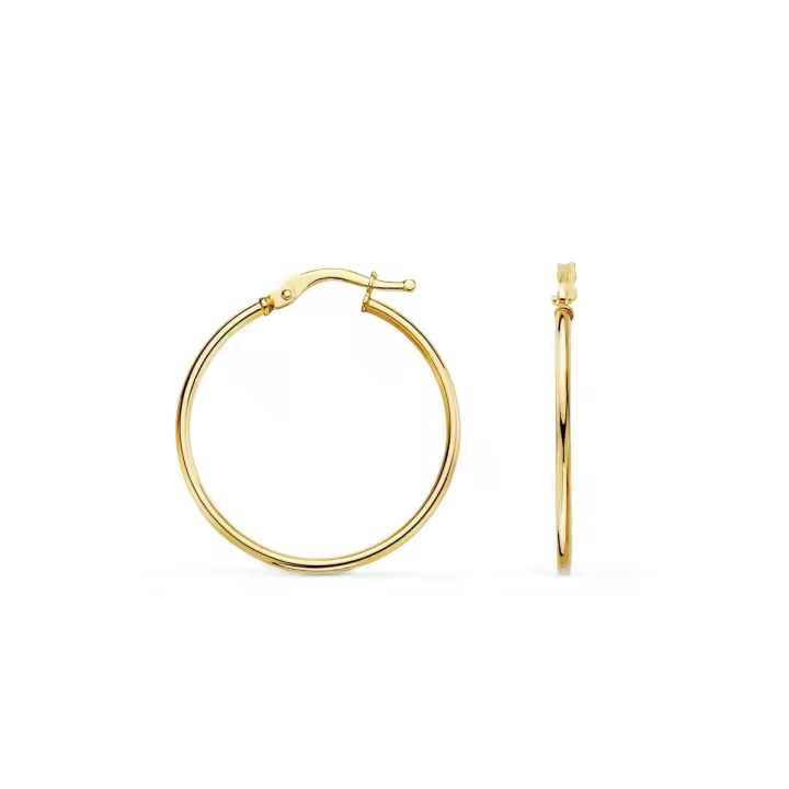Aros Pendientes en Oro de 18k con 28 mm. con tubo liso redondo y grosor de 1.5 mm. - 1