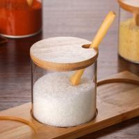 Juego De Almohadillas Para Muebles Y Electrodomésticos 300ml Jars De Vidrio Con Tapa De Bambú Y Cuchara Armario De Especias Contenedor De Alimentos Moderno Estilo - details 1