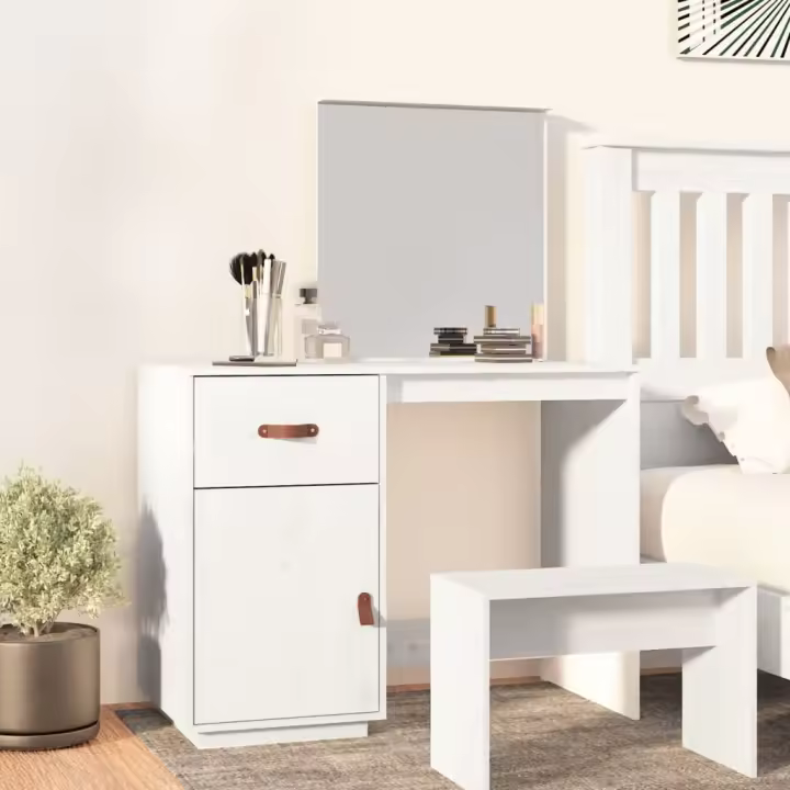 vidaXL Mesa tocador de madera maciza de pino blanca 95x50x134 cm - 1