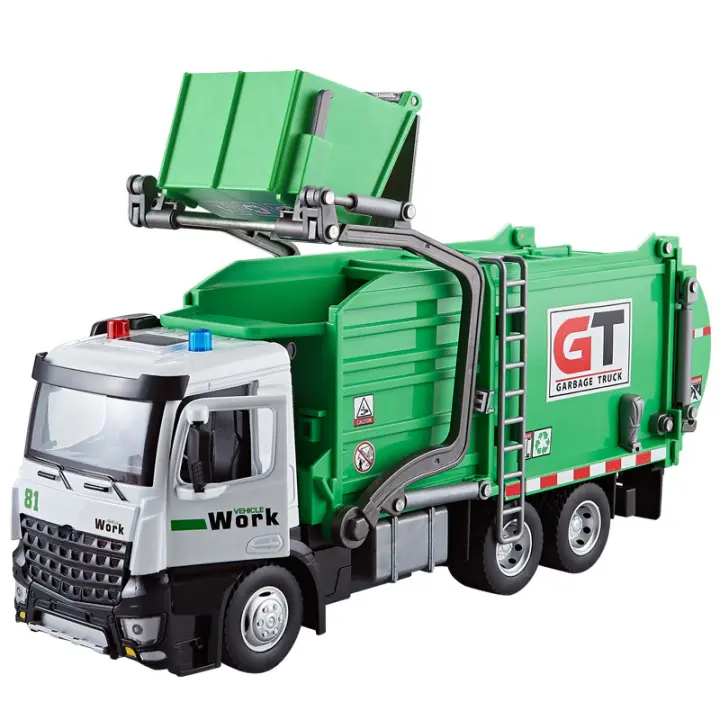 Camión De Basura a Escala 1:24 Con Sonido Y Luz Vehículo De Transporte De Ingeniería a Escala Juguete De Coche De Aleación Para Colección Y Regalos Verde Metal + Chasis De Plástico + Neumáticos De Goma - 1
