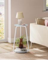 Mesa Auxiliar Redonda de 2 Niveles, Mesita de Noche con Tapa de Cristal y Estante de Aglomerado, Estilo Moderno, Ideal para Sala de Estar y Espacios Pequeños, Blanco Mármol - details 1