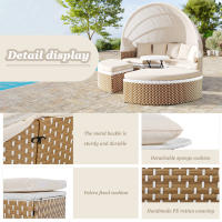 Conjunto Sun Island de Jardín en Ratán Tejido | Tumbona en Forma de Concha + Mesa Elevable with Toldo Retráctilla UV50 + | Diseño Beige Clásico | Incluye Todo El Juego: 2 Sillas, Mesa y Accesorios - details 3