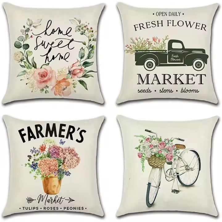 Juego de 4 fundas de amortiguador Decorativas de 45x45 cm, fundas de almohada impermeable con estampado de Flores de Primavera, Perfectas PARA EL Banco del Jardín del Patio - 1