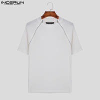 Camiseta De Hombre INCERUN Con Diseño De Cierre De Doble Cremallera Y Rayas Casual Corta S-5XL T-Shirts De Algodón Y Poliéster - details 5