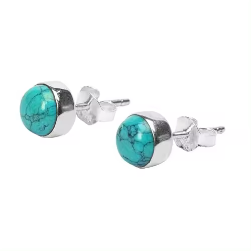 Pendientes de Katería de color Turquesa, pendientes de Piedras preciosas de Plata de Ley 925, regalo Redondo de 6 mm para niños y Mujeres - 1