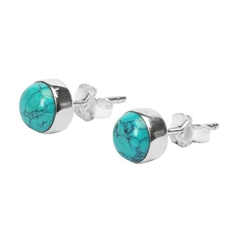 Pendientes de Katería de color Turquesa, pendientes de Piedras preciosas de Plata de Ley 925, regalo Redondo de 6 mm para niños y Mujeres - 1