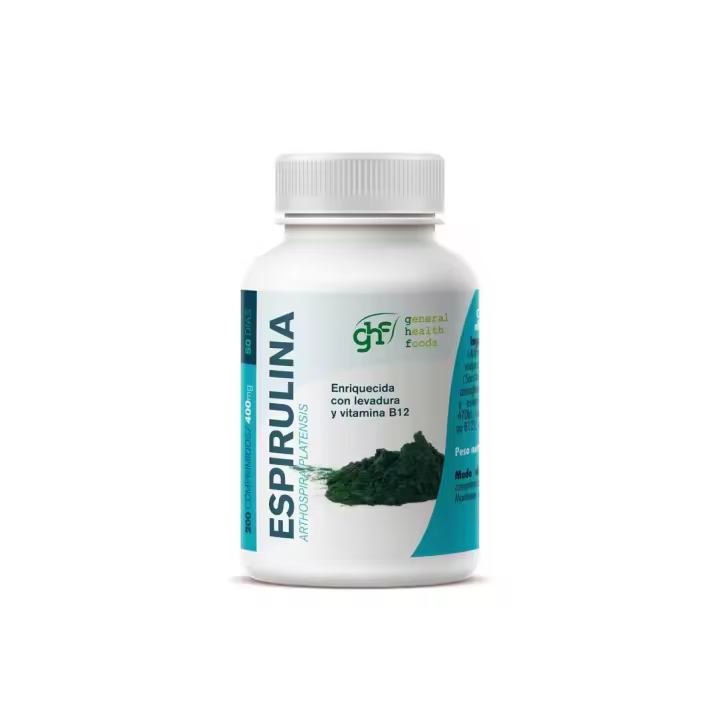 Ghf GHF Espirulina 400mg 200 Comprimidos - Proteína Completa - Minerales y Vitaminas - Ácidos Grasos Esenciales - 1