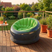 INTEX - Sillón hinchable Empire, Mide 112x109x69 cm, Verde lima, Para interior y exterior, Base reforzada, Fácil de hinchar, Máx. 100 kg, Flocado y PVC - details 2