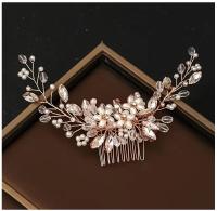 Peine De Novia Romántico Con Perlas Y Cristales Rhinestone Accesorio De Cabello Para Mujeres Fiesta Boda Joyería De Cabeza - details 2