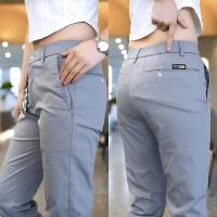 Pantalones Casuales Para Hombre De Seda Con Diseño Simple Medio Peso Verde Olivo Negro Ajustados Rectos Estirables Para Golf Y Uso Diario - details 6