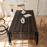 Mantel Japonés Bohemio 1PC En Color Beige Y Negro Con Borlas Y Diseño Geométrico Para Mesas Rectangulares Uso Doméstico Y De Banquete - details 13
