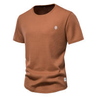 Nueva camiseta casual bordada de primavera para hombre, cuello redondo, color sólido, camisa básica deportiva, top para hombre - details 2