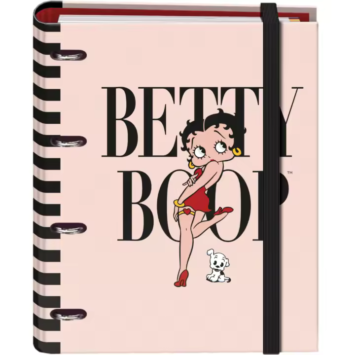 Dohe - Archivador 4 Anillas con Recambio 100 Hojas - Tamaño A4, Cierre con Goma, 4 Separadores de Colores, Sobre Portadocumentos, Papel 90 g/m², Compresor, Material escolar - Betty Boop - 1