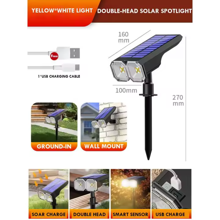 Foco Solar RGB para exteriores, 18 LED, impermeable, cambia de Color, Multicolor, camino, puerta, valla, USB, foco Solar para paisaje - 1