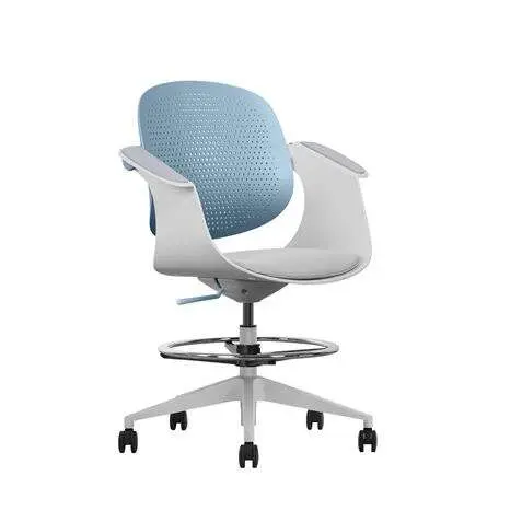 Cromad Silla de Oficina Ergonómica - Altura Regulable 0.78m - Respaldo Inclinable - Reposapiés Galvanizado - Tela de Alta Calidad - Azul/Blanco - 1