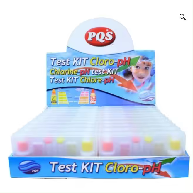 TEST KIT PH – CLORO PQS Reactivo para la determinación del pH y para la detección del cloro residual. Recipiente para efectuar los ensayos. 2 cámaras de análisis + reactivos - 1