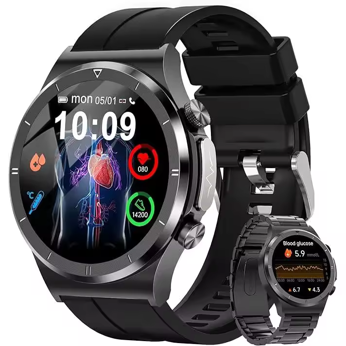 2023 Nuevo Reloj Inteligente Hombre, Reloj Medidor Glucosa en Sangre, 24/7 Pulsómetro y Monitor Sueño, 1,39” Pantalla Smartwatch con Llamadas, 123 Modos Deportivos, IP68 Impermeable Android iOS - 1
