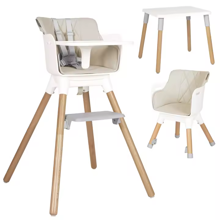 Olmitos – Trona bebé Convertible 2 en 1 Mesa con Silla para Niños KOMBO - Seguridad, Madera de Haya, Arnés de 5 Puntos, Plegable y Ajustable – 6+ meses hasta 15kg - 1