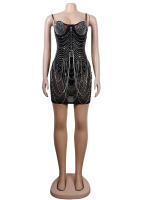 Bodysuit Mini Vestido De Encaje Con Lentejuelas Y Strass Negro Para Mujer Beyprern Estilo Sexy Y Club Para Fiestas Y Cumpleaños - details 0