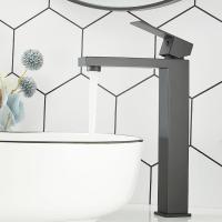 Grifo para lavabo alto, Grifo Negro mate de baño, extra High with Altura de Caño de 240mm, Modern Grifo de baño Cuadrado monomando with Manguera, inoxidable Maple sin plomo - details 0