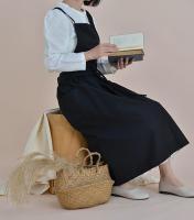 Falda Plisada Nórdica De Algodón Y Lino Para Mujer Y Niñas Apron Vintage Para Jardinería Con Espalda Cruzada Vestido Pinafore - details 1