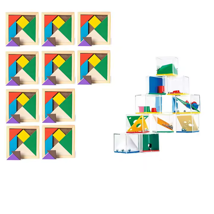 Set Cubos y Puzzles Tangram Rompecabezas - Regalos de cumpleaños Infantiles para niñas y niños. Juegos para desarrollar la Creatividad Mientras se divierten. (10,15 o 24 Unidades) - 1