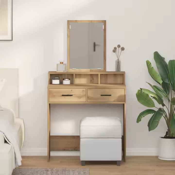 Mesa de maquillaje vidaXL con cajones de roble Artisan 79x41x140 cm - 1