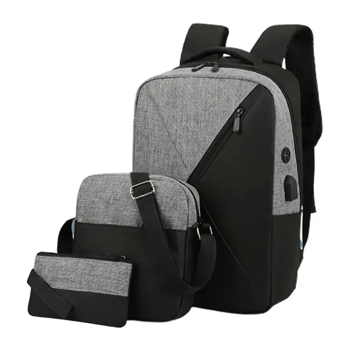 3 unids/set mochila portátil Viaje de Negocios Escuela mochila con Puerto de carga USB Bolsa de hombre Bolsa de mano Regalos - 1