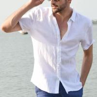 Camisa Casual Para Hombre De Color Sólido Con Mangas Cortas Y Estilo Versátil Para Playa Primavera Y Verano Cierre Soltero - details 1