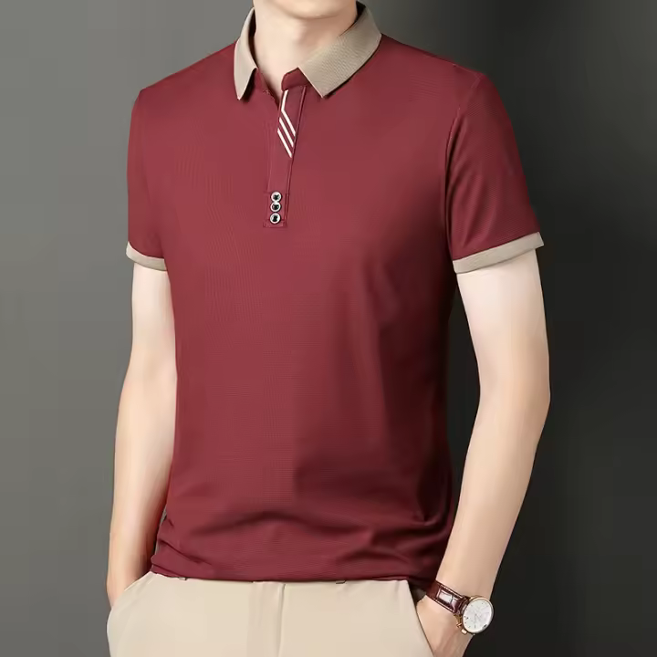 Camisa Polo Casual Para Hombres De Color Sólido Manga Corta Cómoda Para Verano Antideslizante Transpirable De Algodón Blends - 1