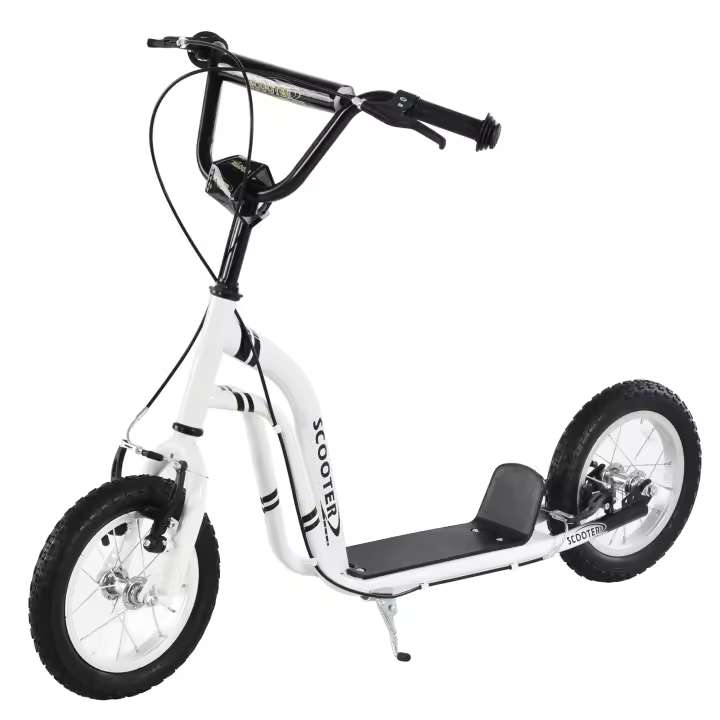 HOMCOM Patinete para Niños Mayores de 5 Años Scooter 2 Neumáticos Inflables de Caucho con Frenos Manillar Ajustable Pedal Antideslizante 120x58x85-95 cm Blanco - 1