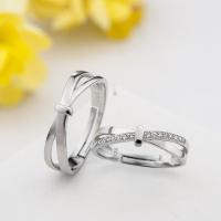 Elegante anillo de pareja ajustable con lazo S925 - Anillo abierto con delicadas rayas cruzadas, alianzas de boda con circonitas, joyería, accesorios de tendencia con dijes para hombres y mujeres, regalo, un par de anillos - details 3