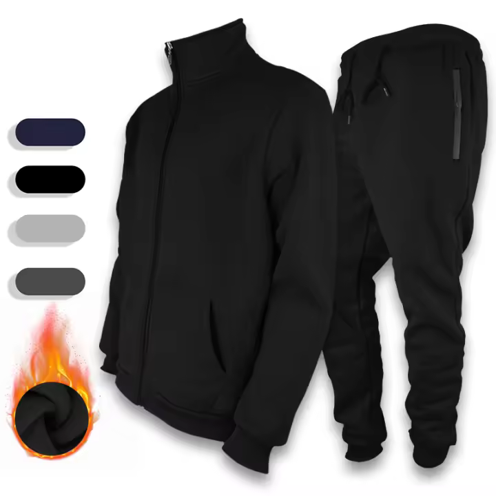 Conjunto De Deporte Para Hombre Con Manga Larga Cierre Completo 2 Piezas Adecuado Para Correr Y Uso Casual Material De Poliéster Grueso - 1