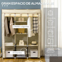 HOMCOM Armario de Tela Plegable Armario Portátil con 8 Estantes de Almacenaje y 2 Barras para Colgar Organizador de Ropa para Dormitorio Vestidor 125x43x162,5 cm - details 5