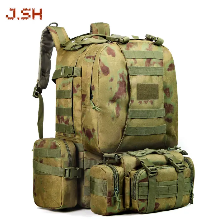 Mochila táctica de camuflaje con combinaciones de colores y hebillas, ideal para acampada, con gran capacidad y fabricada en tejido Oxford de senderismo. - 1