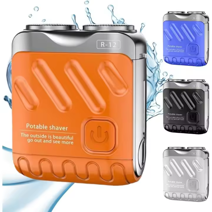 Afeitadora eléctrica portátil de doble anillo rotatorio, mini afeitadora de acero 2025 para hombres, recargable por USB, con un solo botón, de larga duración, ideal para viajes en casa (negra). - 1