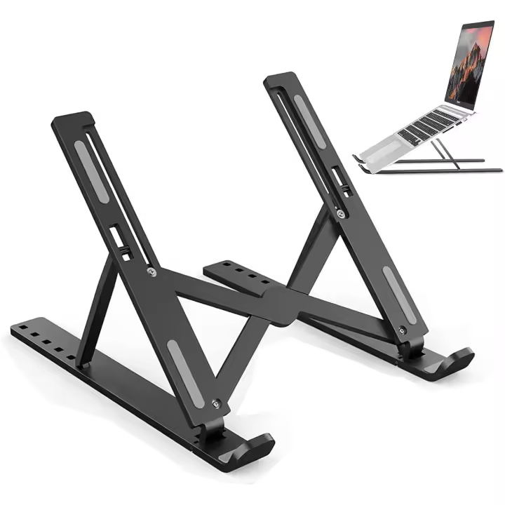 Soporte para portátil, soporte de computadora de aluminio ajustable, soporte para portátil para MacBook Pro/Air, HP, Sony, Dell, todos los portátiles de 10 a 15,6 pulgadas negro - 1