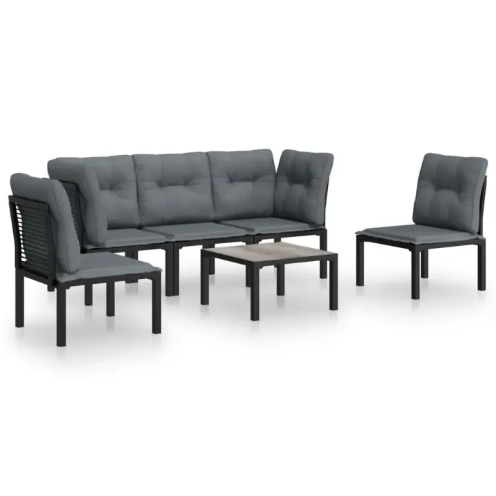 vidaXL Juego de muebles de jardín 6 pzas ratán sintético negro y gris - 1